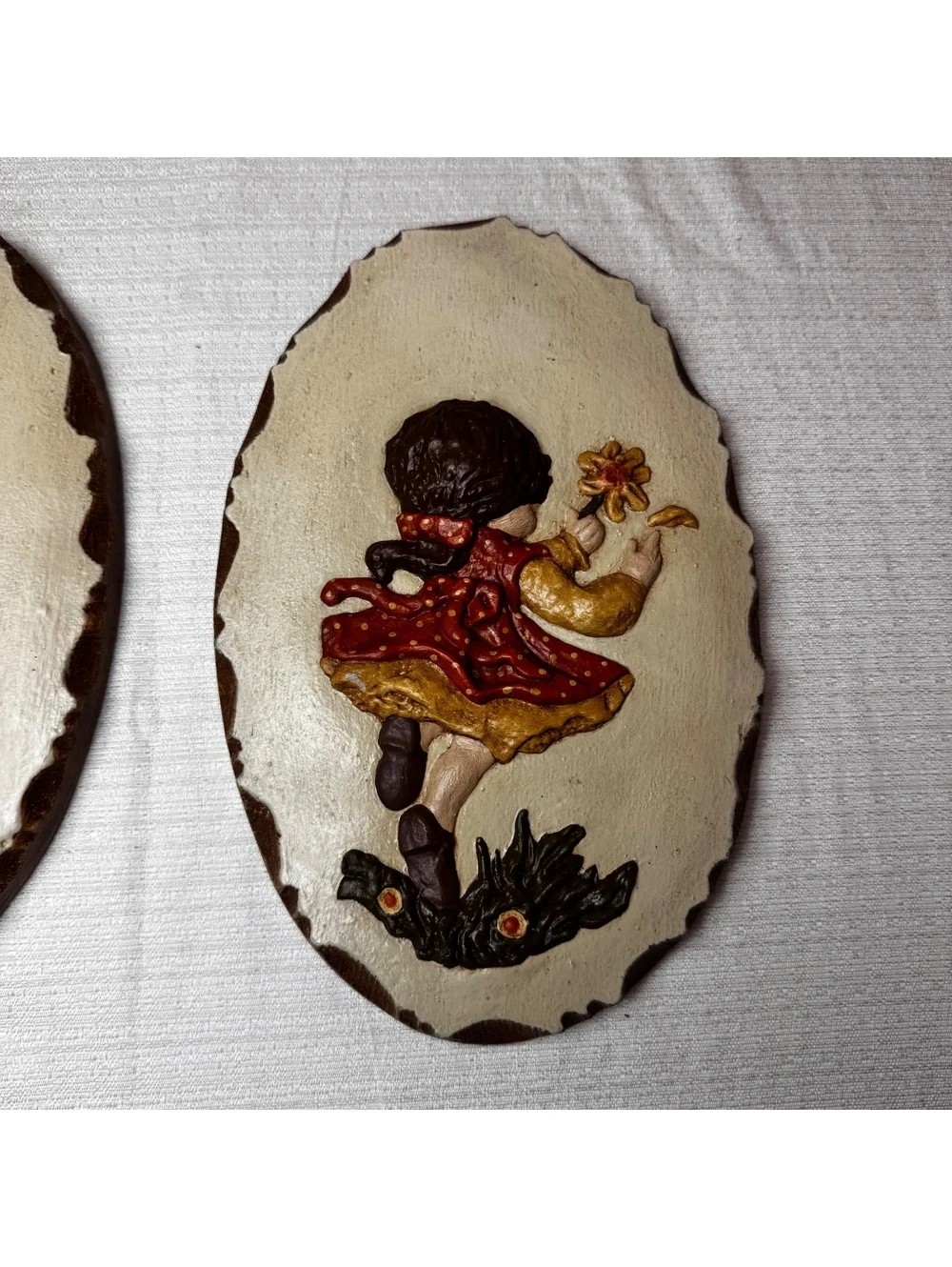 Vintage Plaster Wall Plaques Children Boy Girl Set 6x10 Cottagecore Nursery